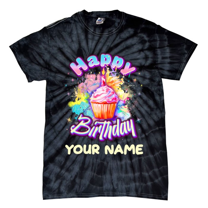 Cute Happy Birthday Graffiti Cupcake Personalized Custom Name Tie-Dye T-Shirt