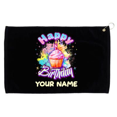 Cute Happy Birthday Graffiti Cupcake Personalized Custom Name Grommeted Golf Towel