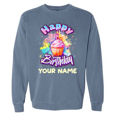 Cute Happy Birthday Graffiti Cupcake Personalized Custom Name Garment-Dyed Sweatshirt