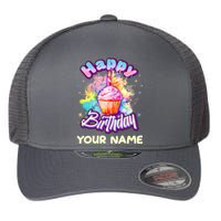 Cute Happy Birthday Graffiti Cupcake Personalized Custom Name Flexfit Unipanel Trucker Cap