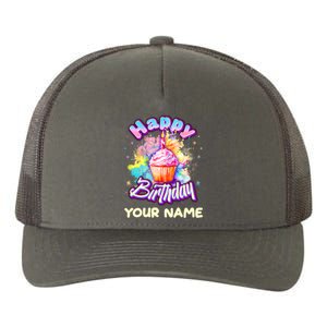 Cute Happy Birthday Graffiti Cupcake Personalized Custom Name Yupoong Adult 5-Panel Trucker Hat