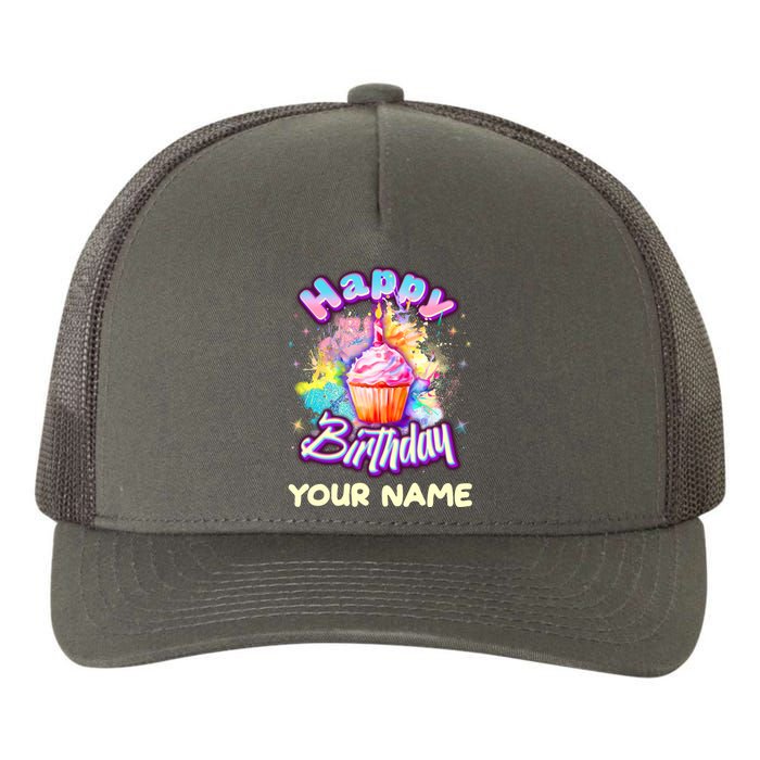 Cute Happy Birthday Graffiti Cupcake Personalized Custom Name Yupoong Adult 5-Panel Trucker Hat