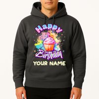 Cute Happy Birthday Graffiti Cupcake Personalized Custom Name Hoodie
