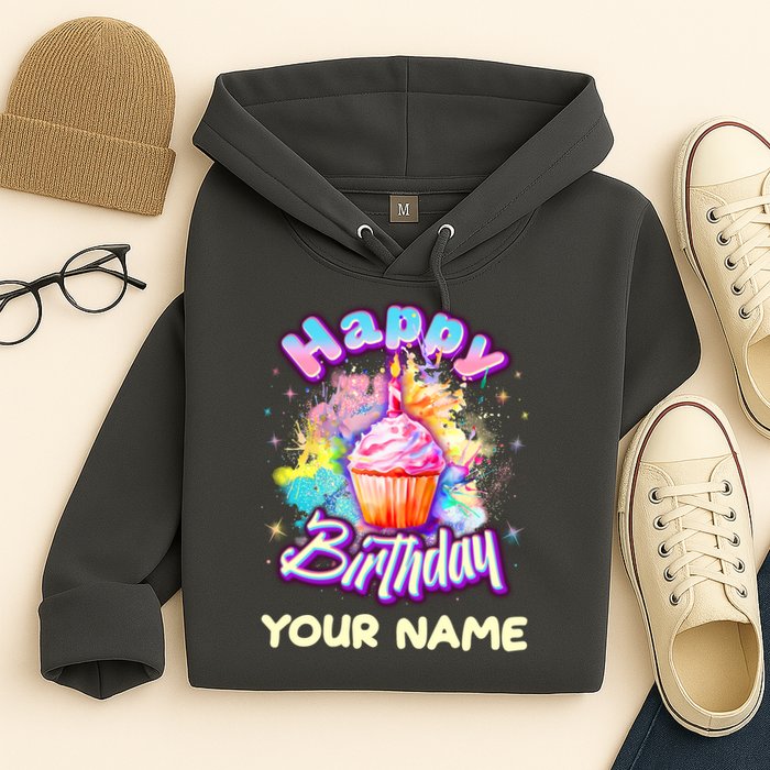 Cute Happy Birthday Graffiti Cupcake Personalized Custom Name Hoodie