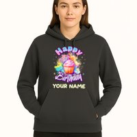 Cute Happy Birthday Graffiti Cupcake Personalized Custom Name Hoodie