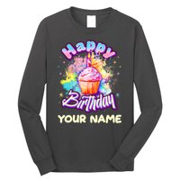Cute Happy Birthday Graffiti Cupcake Personalized Custom Name Long Sleeve Shirt