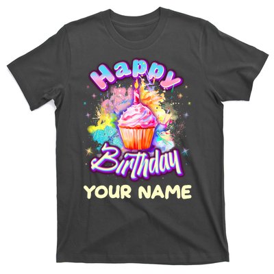 Cute Happy Birthday Graffiti Cupcake Personalized Custom Name T-Shirt