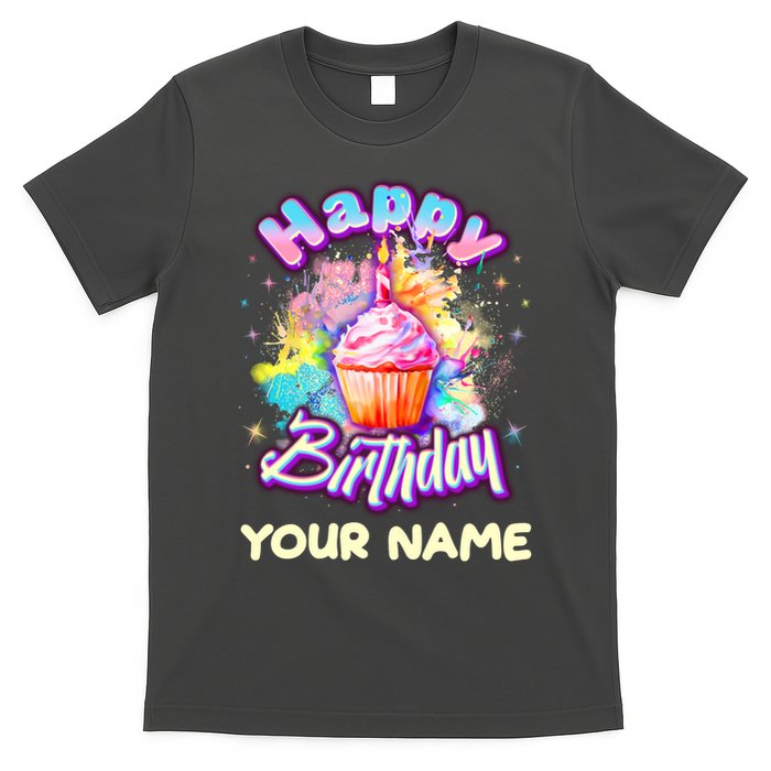 Cute Happy Birthday Graffiti Cupcake Personalized Custom Name T-Shirt