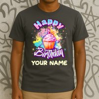 Cute Happy Birthday Graffiti Cupcake Personalized Custom Name T-Shirt