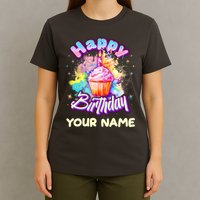 Cute Happy Birthday Graffiti Cupcake Personalized Custom Name T-Shirt