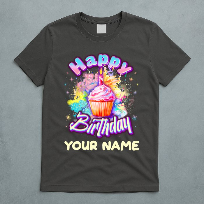 Cute Happy Birthday Graffiti Cupcake Personalized Custom Name T-Shirt