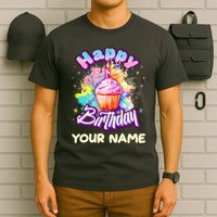 Cute Happy Birthday Graffiti Cupcake Personalized Custom Name T-Shirt