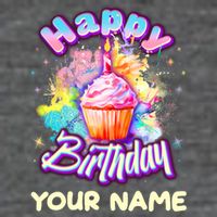 Cute Happy Birthday Graffiti Cupcake Personalized Custom Name T-Shirt