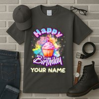 Cute Happy Birthday Graffiti Cupcake Personalized Custom Name Tall T-Shirt