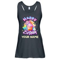 Cute Happy Birthday Graffiti Cupcake Personalized Custom Name Ladies Essential Flowy Tank