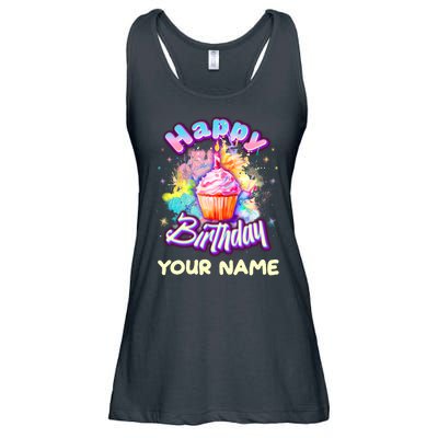 Cute Happy Birthday Graffiti Cupcake Personalized Custom Name Ladies Essential Flowy Tank