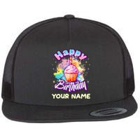 Cute Happy Birthday Graffiti Cupcake Personalized Custom Name Flat Bill Trucker Hat