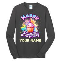 Cute Happy Birthday Graffiti Cupcake Personalized Custom Name Tall Long Sleeve T-Shirt