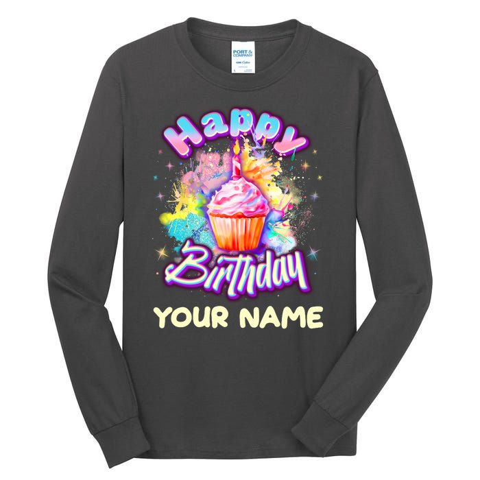 Cute Happy Birthday Graffiti Cupcake Personalized Custom Name Tall Long Sleeve T-Shirt