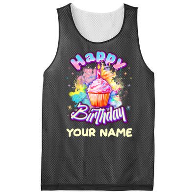 Cute Happy Birthday Graffiti Cupcake Personalized Custom Name Mesh Reversible Basketball Jersey Tank