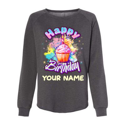 Cute Happy Birthday Graffiti Cupcake Personalized Custom Name Womens California Wash Sweatshirt