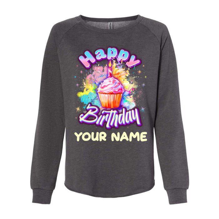 Cute Happy Birthday Graffiti Cupcake Personalized Custom Name Womens California Wash Sweatshirt