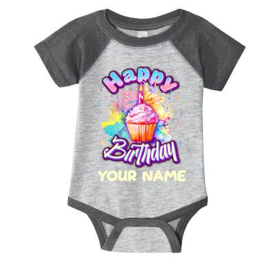 Cute Happy Birthday Graffiti Cupcake Personalized Custom Name Infant Baby Jersey Bodysuit