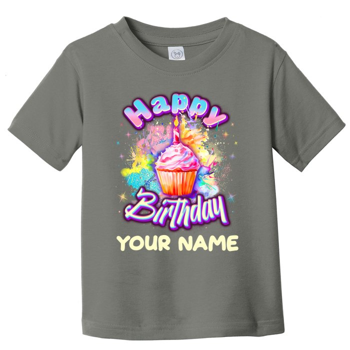 Cute Happy Birthday Graffiti Cupcake Personalized Custom Name Toddler T-Shirt