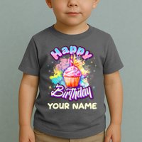 Cute Happy Birthday Graffiti Cupcake Personalized Custom Name Toddler T-Shirt