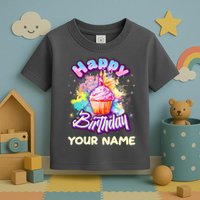 Cute Happy Birthday Graffiti Cupcake Personalized Custom Name Toddler T-Shirt