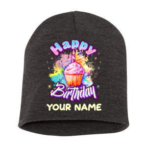 Cute Happy Birthday Graffiti Cupcake Personalized Custom Name Short Acrylic Beanie