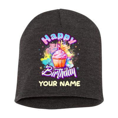 Cute Happy Birthday Graffiti Cupcake Personalized Custom Name Short Acrylic Beanie