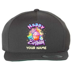 Cute Happy Birthday Graffiti Cupcake Personalized Custom Name Wool Snapback Cap