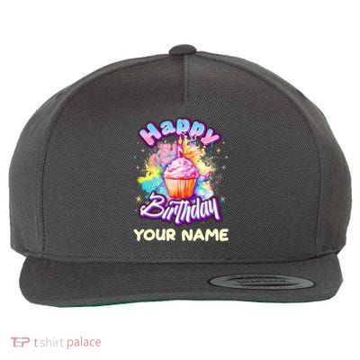 Cute Happy Birthday Graffiti Cupcake Personalized Custom Name Wool Snapback Cap