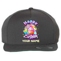 Cute Happy Birthday Graffiti Cupcake Personalized Custom Name Wool Snapback Cap