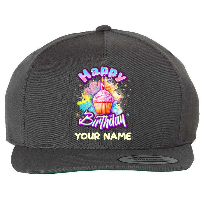 Cute Happy Birthday Graffiti Cupcake Personalized Custom Name Wool Snapback Cap