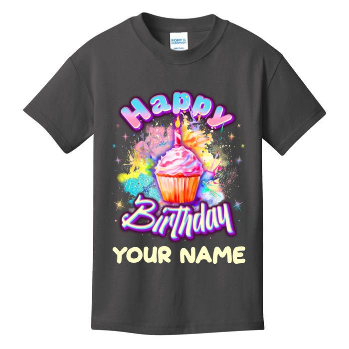 Cute Happy Birthday Graffiti Cupcake Personalized Custom Name Kids T-Shirt