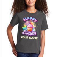 Cute Happy Birthday Graffiti Cupcake Personalized Custom Name Kids T-Shirt