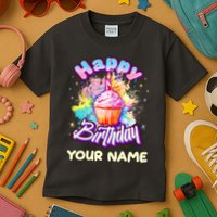 Cute Happy Birthday Graffiti Cupcake Personalized Custom Name Kids T-Shirt