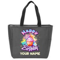 Cute Happy Birthday Graffiti Cupcake Personalized Custom Name Zip Tote Bag