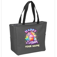 Cute Happy Birthday Graffiti Cupcake Personalized Custom Name Zip Tote Bag