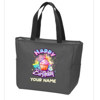 Cute Happy Birthday Graffiti Cupcake Personalized Custom Name Zip Tote Bag