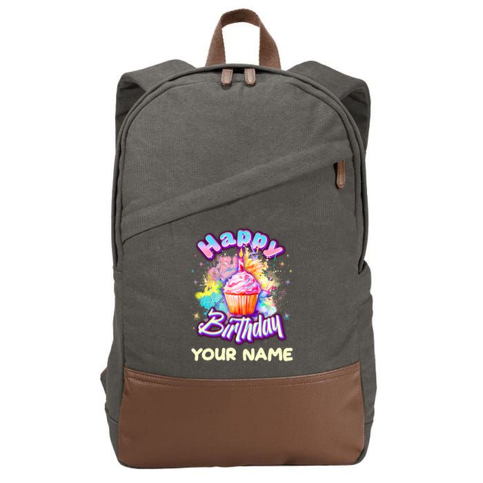 Cute Happy Birthday Graffiti Cupcake Personalized Custom Name Cotton Canvas Backpack