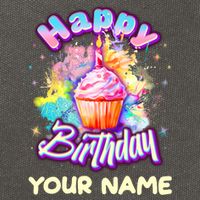 Cute Happy Birthday Graffiti Cupcake Personalized Custom Name Cotton Canvas Backpack