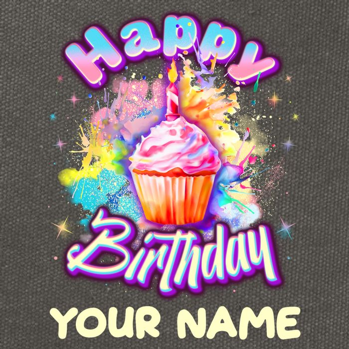 Cute Happy Birthday Graffiti Cupcake Personalized Custom Name Cotton Canvas Backpack