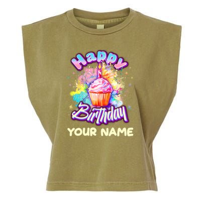 Cute Happy Birthday Graffiti Cupcake Personalized Custom Name Garment-Dyed Women's Muscle Tee