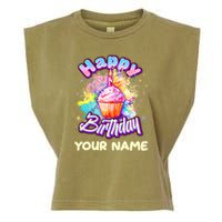 Cute Happy Birthday Graffiti Cupcake Personalized Custom Name Garment-Dyed Women's Muscle Tee