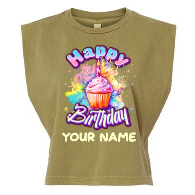 Cute Happy Birthday Graffiti Cupcake Personalized Custom Name Garment-Dyed Women's Muscle Tee