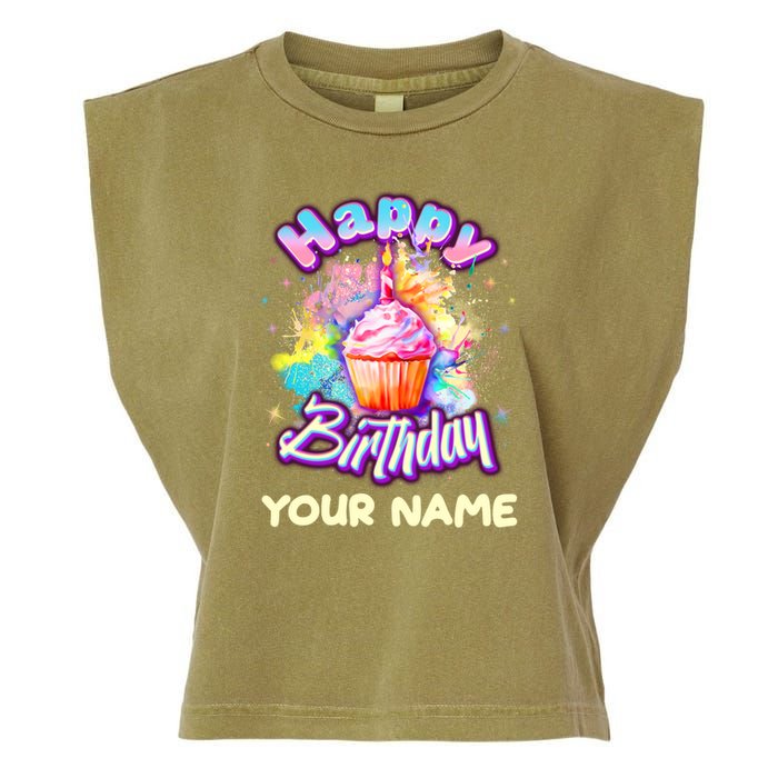 Cute Happy Birthday Graffiti Cupcake Personalized Custom Name Garment-Dyed Women's Muscle Tee