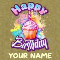 Cute Happy Birthday Graffiti Cupcake Personalized Custom Name Garment-Dyed Women's Muscle Tee